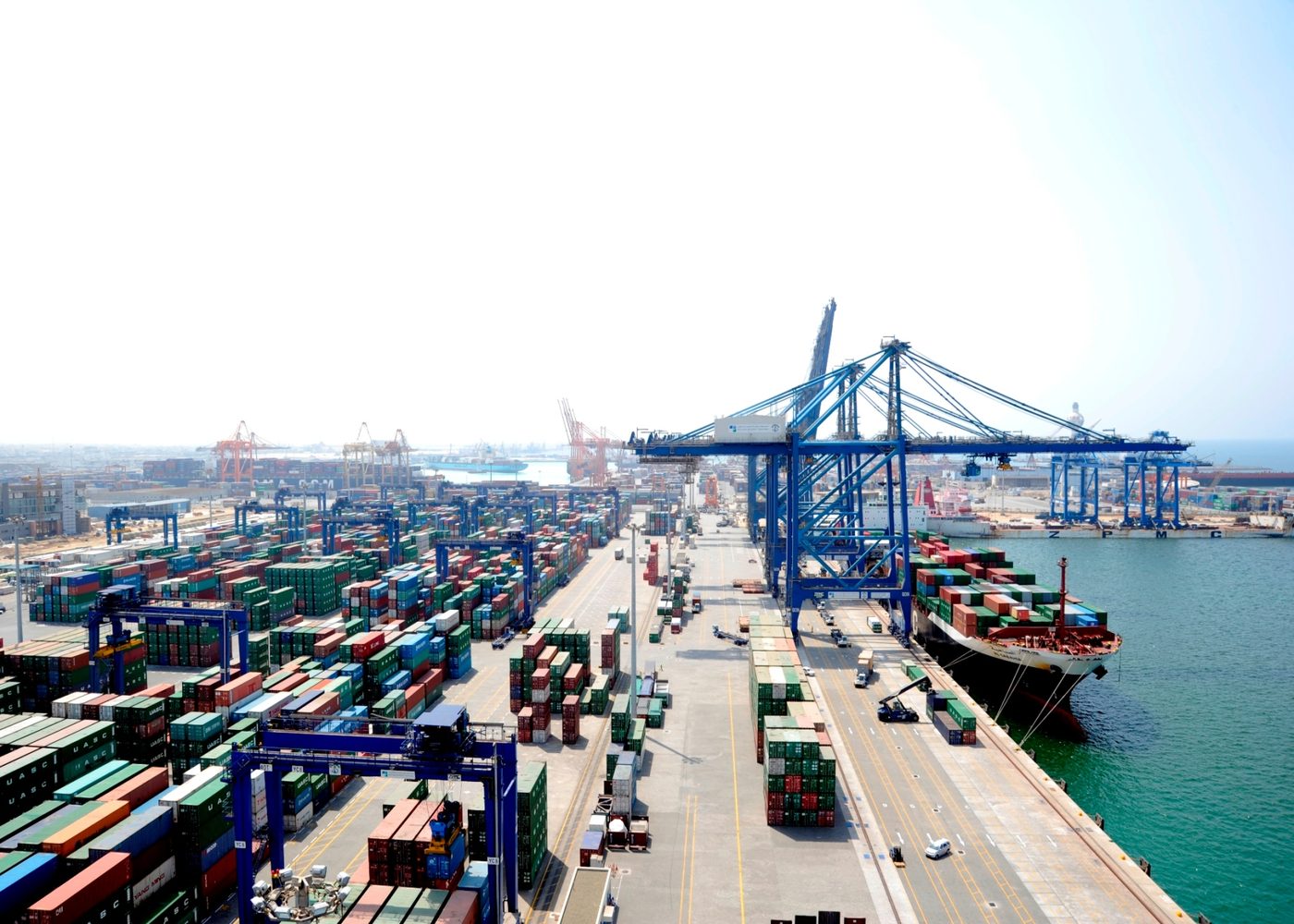 Container terminal at dusk