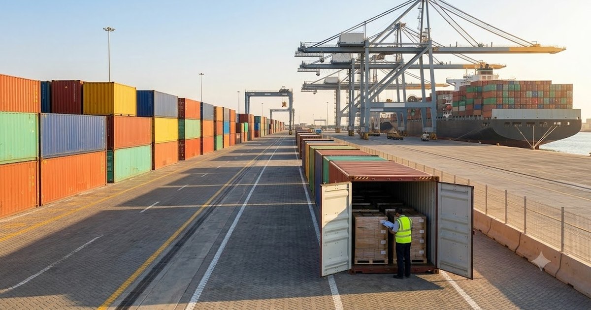 Customs clearance and container inspection at a Saudi Arabia port