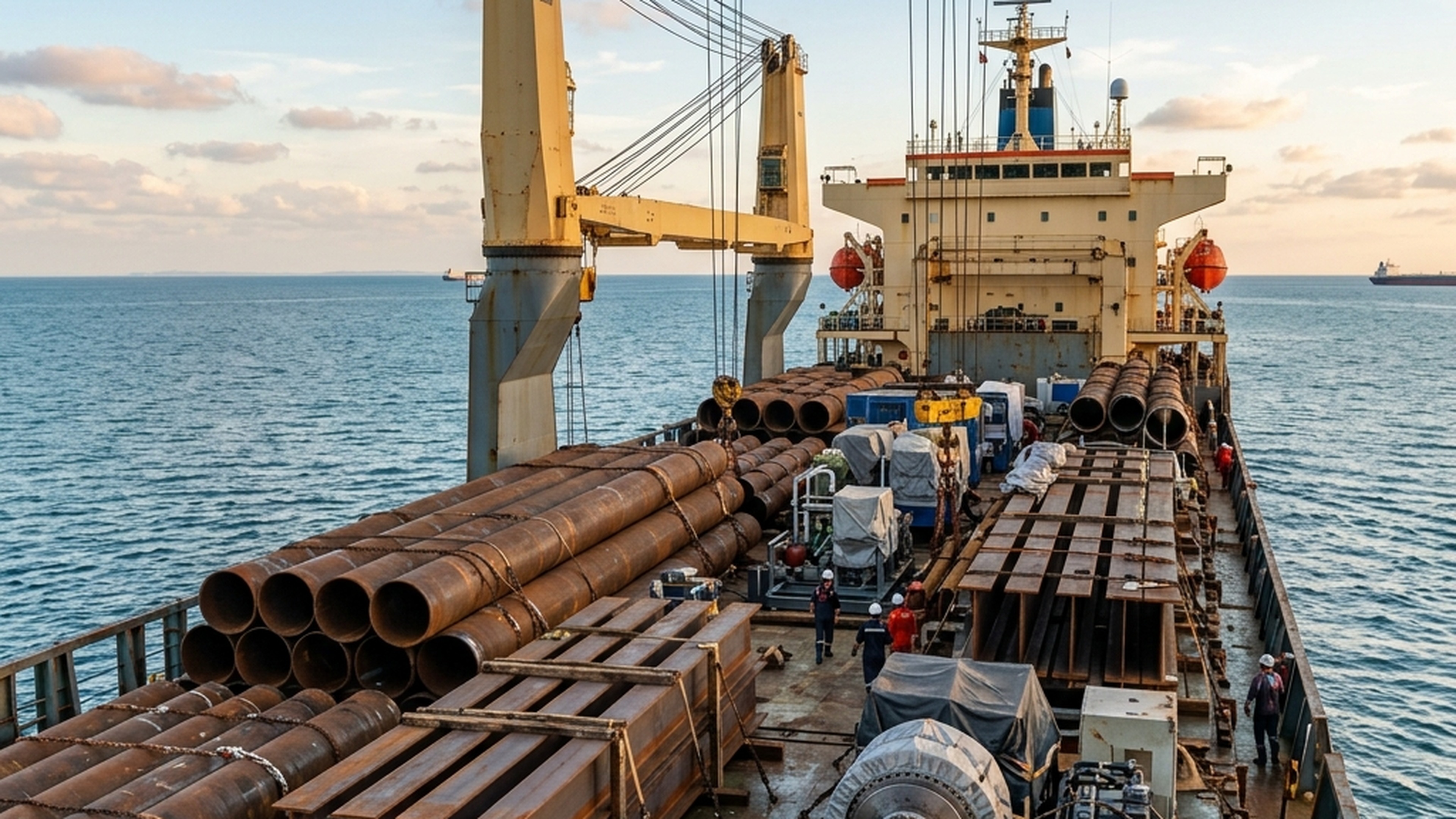 Break bulk and heavy-lift project cargo secured on a vessel deck