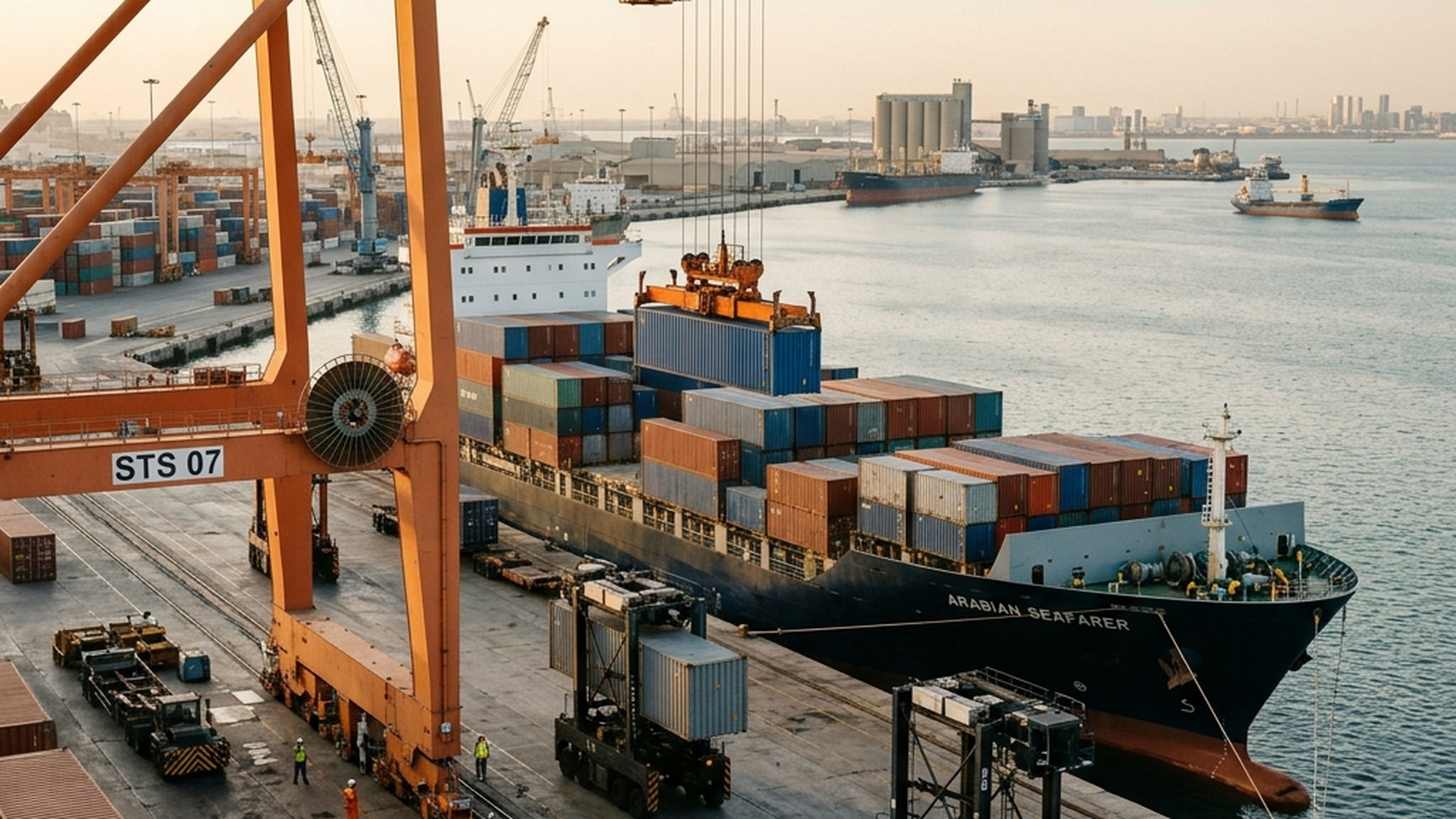 Container handling at King Abdulaziz Port in Dammam, Saudi Arabia