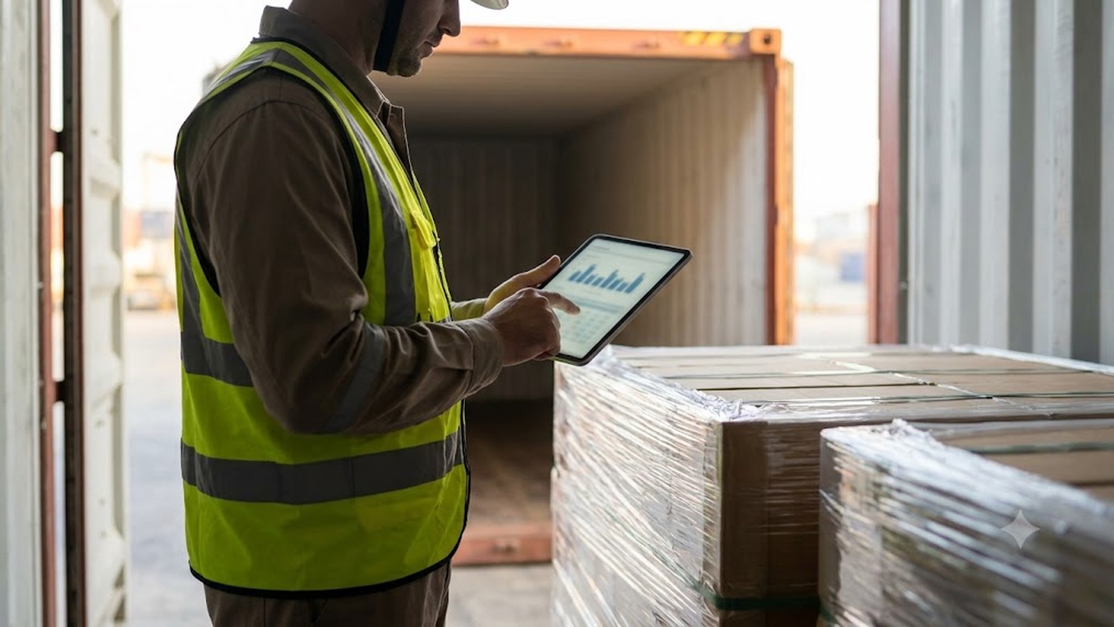 Dangerous goods containers with hazard labels at a Saudi Arabia port